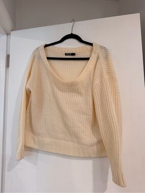 Nasty Gal Cream Scoop Neck Knit Sweater